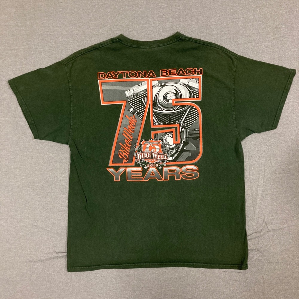Gildan‎ 2016 Daytona Beach Bike Week 75 Years Graphic T-Shirt Mens XL Green